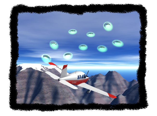 Diagram reconstructing the formation and flight path Arnold described for the nine crescent-shaped objects near Mount Rainier.
